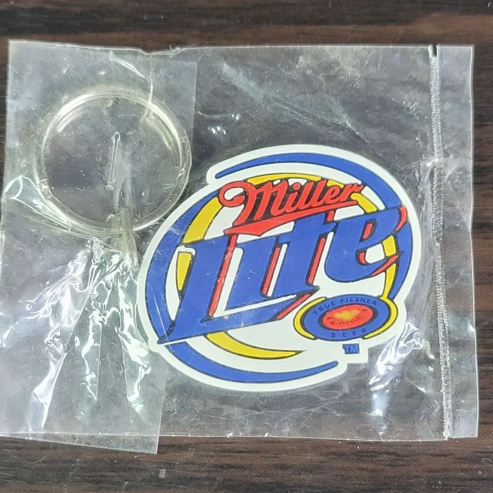 Miller Lite Beer Vintage Keychain Ring Rubber Plastic Vinyl